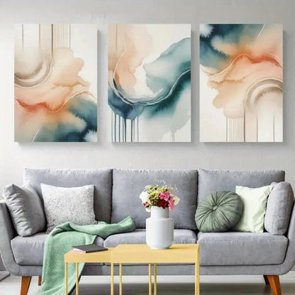 3pcs Abstract Shapes Versatile Home Decor Wall Art Set Canvas Framed 50x70cm - High Quality Print 100% Australian Made Wall Canvas Ready to Hang - Bella Home Decor