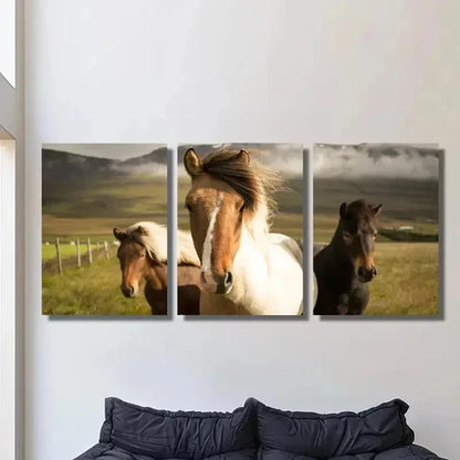 3pcs Mountain Ranch Horses Portrait Wall Art Set Canvas Unframed - High Quality Print 100% Australian Made Wall Canvas