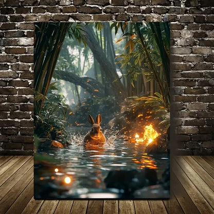 Glowing Embers & Bamboo Grove Scene Painting 40x60cm Metal Print Ready to Hang - Bella Home Decor