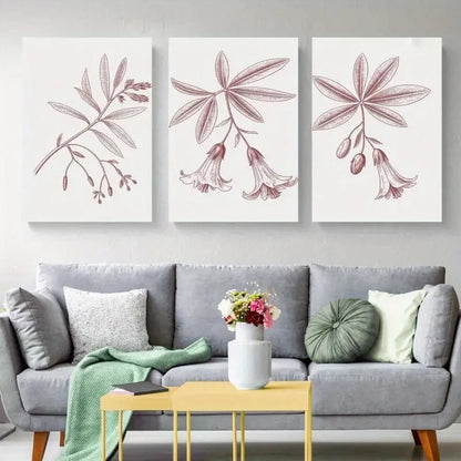 3pcs Botanical Leaves Bell Flowers Painting Metal Print Ready to Hang Art - Bella Home Decor