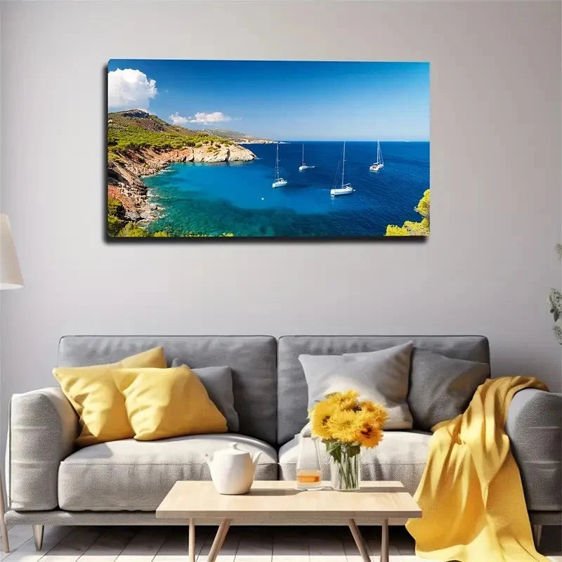Romantic Sailboats Rocky Wall Art Canvas Office Home Room Framed 120x60cm