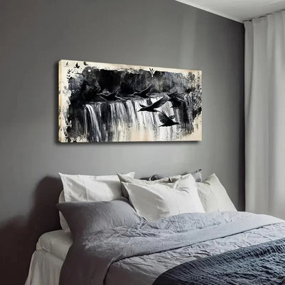 Black And White Waterfall Birds Wall Art Canvas Office Home Room Framed 120x60cm