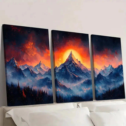 3pcs Fiery Orange & deep blue color palette OD  Framed Wall Art Set Canvas Framed 50x70cm - High Quality Print 100% Australian Made Wall Canvas Ready to Hang
