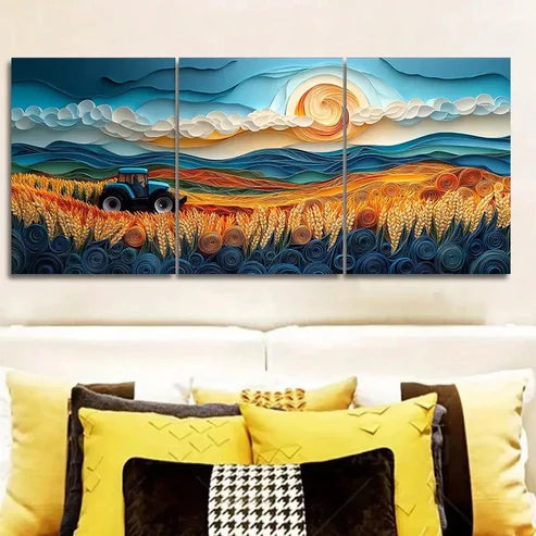 3pcs The scene of busy farming Wall Art Set Canvas Unframed - High Quality Print 100% Australian Made Wall Canvas - Bella Home Decor