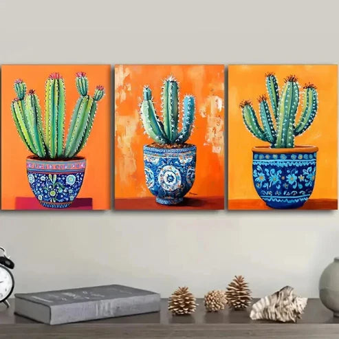 3pcs Beautiful Cactus Design Colorful Perfect Wall Art Set Canvas Unframed - High Quality Print 100% Australian Made Wall Canvas