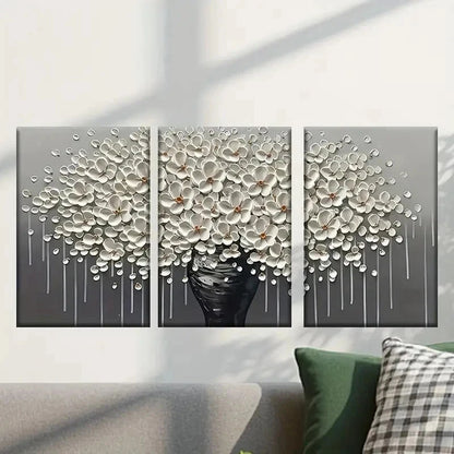 3pcs White Flower Vase Design Wall Art Set Canvas Framed 40x60cm - High Quality Print 100% Australian Made Wall Canvas Ready to Hang
