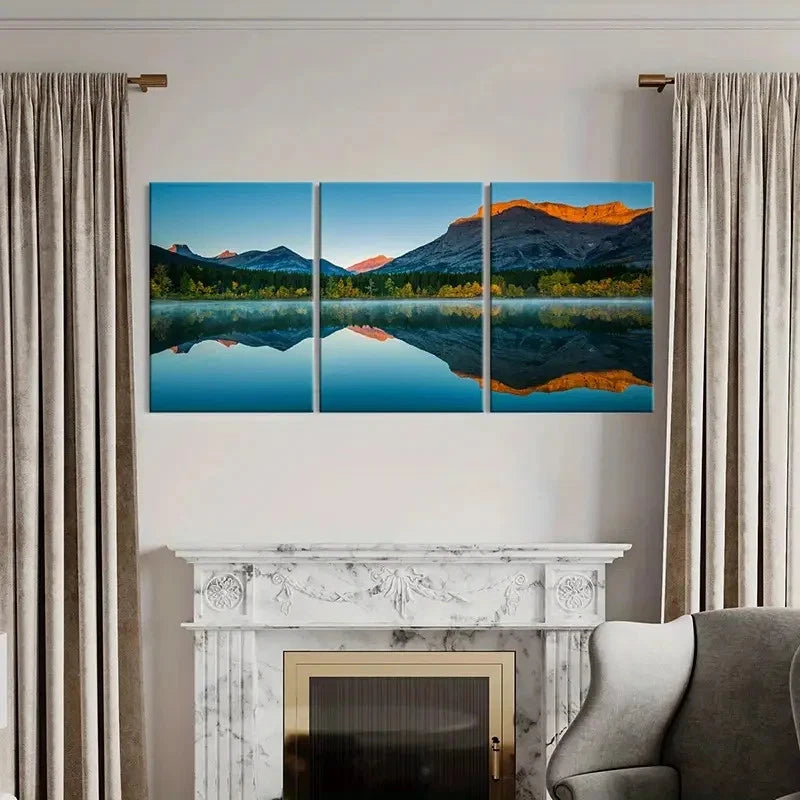 3pcs Lake Mountain Modern Landscape Wall Art Set Canvas Framed 40x60cm - High Quality Print 100% Australian Made Wall Canvas Ready to Hang - Bella Home Decor