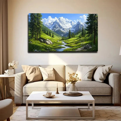 Greenery & Mountainous Nature Wall Art canvas office home room framed 120x60cm