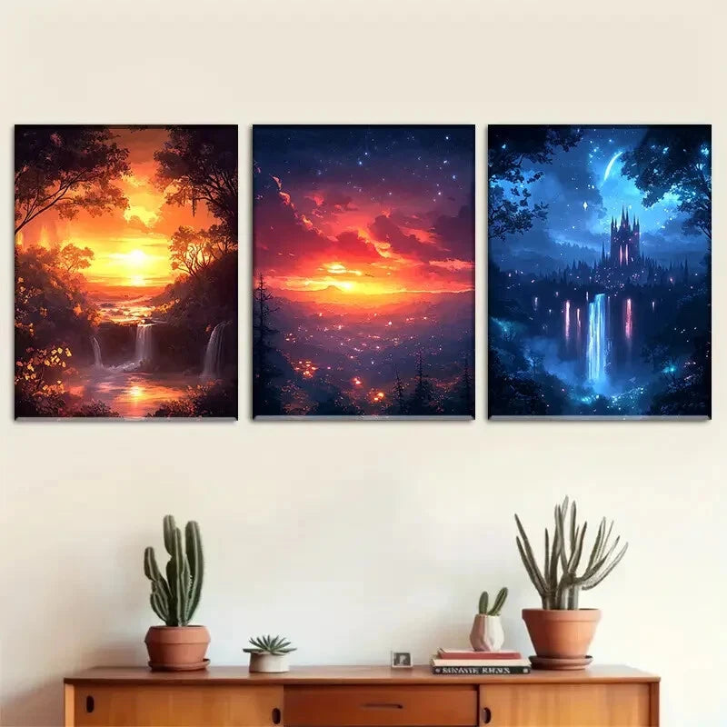3pcs Fantasy Landscape Enchanted Décor Perfect Wall Art Set Canvas Framed 40x60cm - High Quality Print 100% Australian Made Wall Canvas Ready to Hang - Bella Home Decor