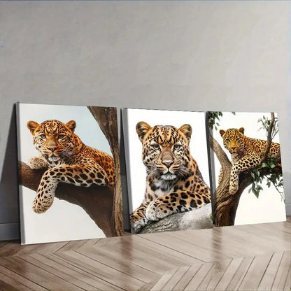 3pcs Leopard Wall Art Set Canvas Framed 40x60cm - High Quality Print 100% Australian Made Wall Canvas Ready to Hang