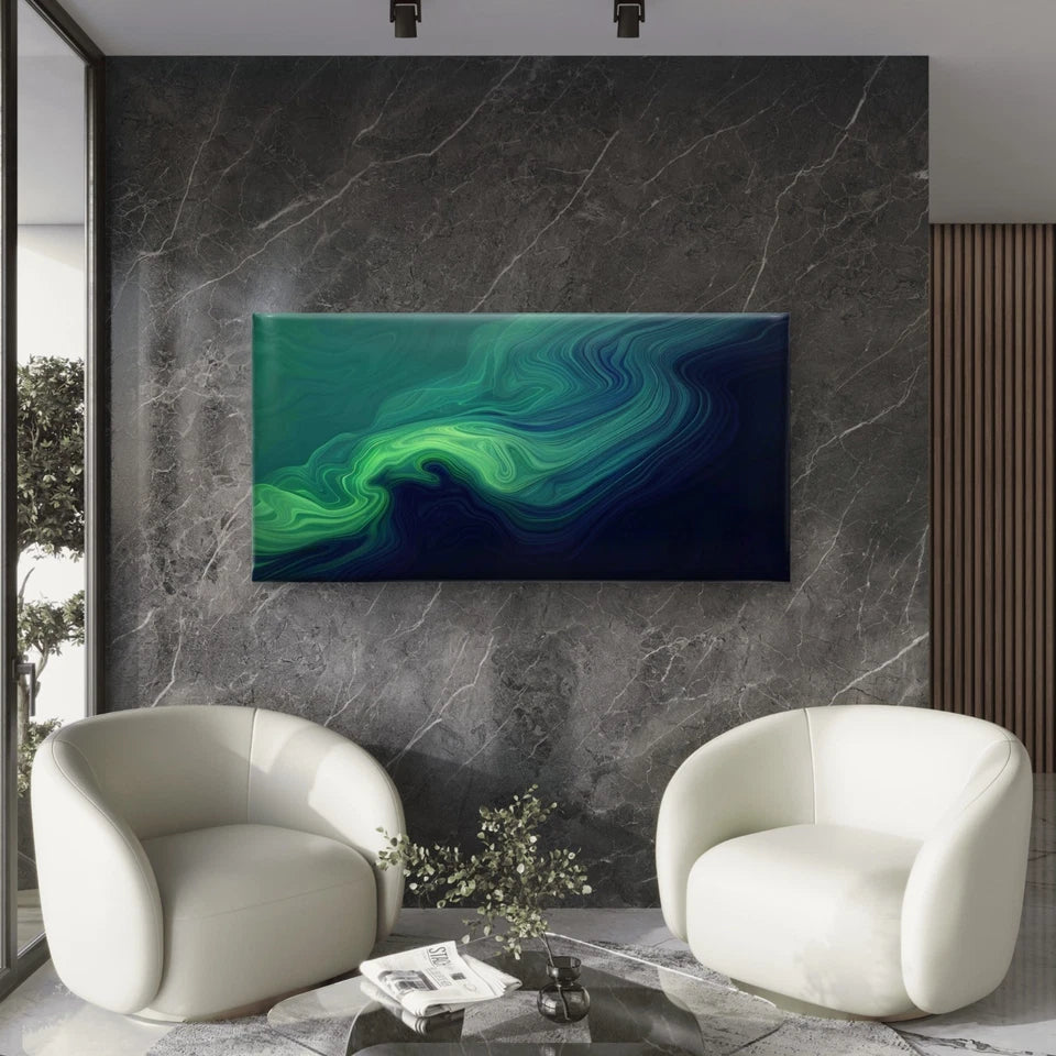 Green Blue Abstract Painting Wall Art Canvas Office Home Room Framed 120x60cm