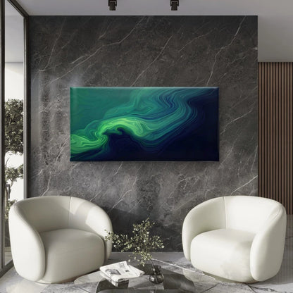 Green Blue Abstract Painting Wall Art Canvas Office Home Room Framed 120x60cm