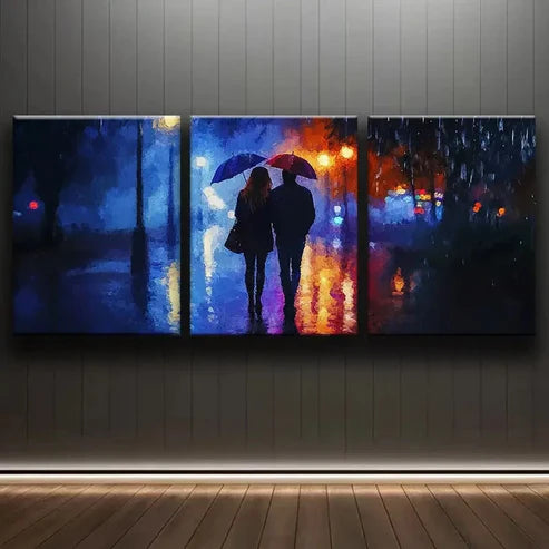 3pcs Romantic Lovers Under Street Light Perfect Wall Art Set Canvas Unframed - High Quality Print 100% Australian Made Wall Canvas