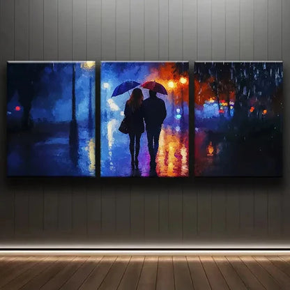 3pcs Romantic Lovers Under Street Light Perfect Wall Art Set Canvas Unframed - High Quality Print 100% Australian Made Wall Canvas