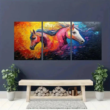 3pcs Colorful Abstract Vibrant Horse Wall Art Canvas Unframed - High Quality Print 100% Australian Made Wall Canvas - Bella Home Decor