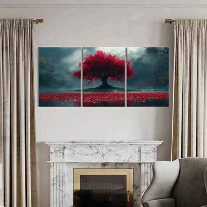 3pcs Fantasy Natural Landscape Art Red Tree Wall Art Set Canvas Framed 60x90cm - High Quality Print 100% Australian Made Wall Canvas Ready to Hang - Bella Home Decor
