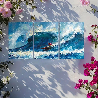 3pcs Waves Test a Surfer’s Willpower Metal Print Ready to Hang Art