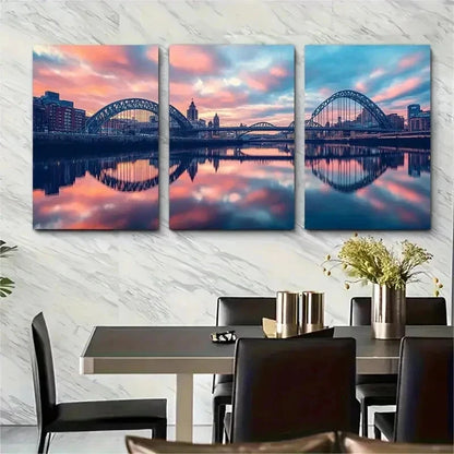3pcs Newcastle Skyline & River Scene Perfect Wall Art Set Canvas Framed 50x70cm - High Quality Print 100% Australian Made Wall Canvas Ready to Hang