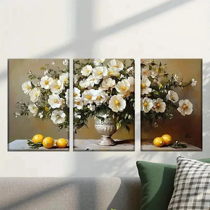 3pcs Vase of Flowers And Lemons Paintinge Wall Art Set Canvas Unframed - High Quality Print 100% Australian Made Wall Canvas