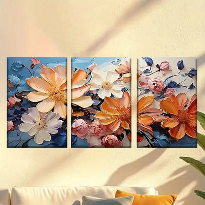 3pcs  painting of flowers on a blue background Wall Art Set Canvas Framed 60x90cm - High Quality Print 100% Australian Made Wall Canvas Ready to Hang - Bella Home Decor