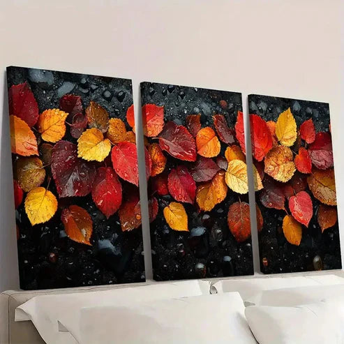 3pcs Autumn Leaves Rainy Day Giclee rt all Art Set Canvas Unframed - High Quality Print 100% Australian Made Wall Canvas