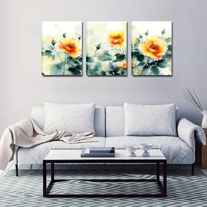 3pcs Vibrant Yellow Orange & Green Perfect Wall Art Set Canvas Framed 40x60cm - High Quality Print 100% Australian Made Wall Canvas Ready to Hang - Bella Home Decor