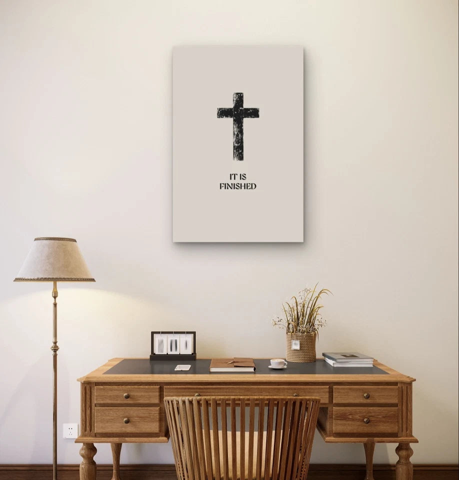 Minimalist It Is Finished Cross Christian 40x60cm Metal Print Ready to Hang