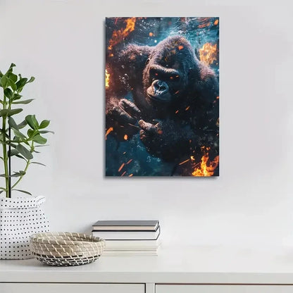 Gorilla Underwater Wrestling Scene with Glow Painting 40x60cm Metal Print Ready to Hang - Bella Home Decor