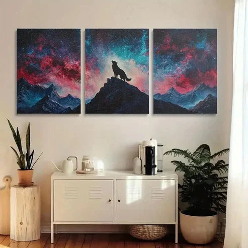 3pcs Majestic Wolf Howling at Starry Sky  Art Set Canvas Unframed - High Quality Print 100% Australian Made Wall Canvas