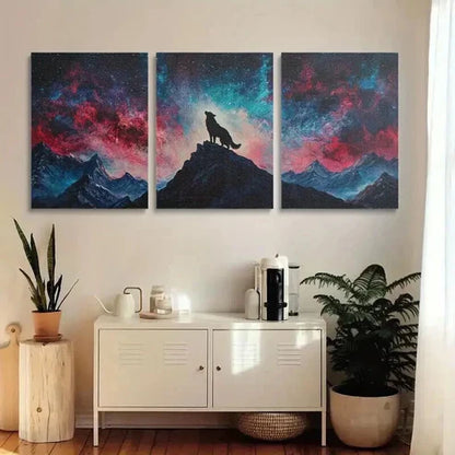 3pcs Majestic Wolf Howling at Starry Sky  Art Set Canvas Unframed - High Quality Print 100% Australian Made Wall Canvas