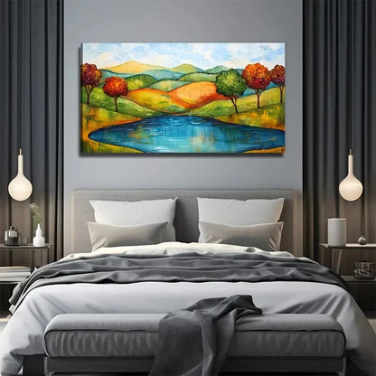 Abstract Mountain Tree And Lake Wall Art Canvas Office Home Room Framed 120x60cm