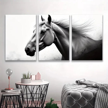 3pcs Black And White Horse Painting   Wall Art Set Canvas Framed 50x70cm - High Quality Print 100% Australian Made Wall Canvas Ready to Hang - Bella Home Decor