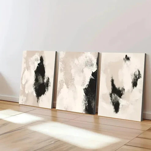 3pcs Abstract Black Neutral Beige Geometric Wall Art Canvas Unframed - High Quality Print 100% Australian Made Wall Canvas - Bella Home Decor