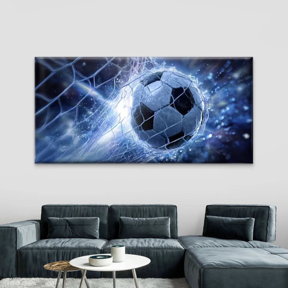 Soccer Ball Painting with Goal Wall Art Canvas Office Home Room Framed 120x60cm