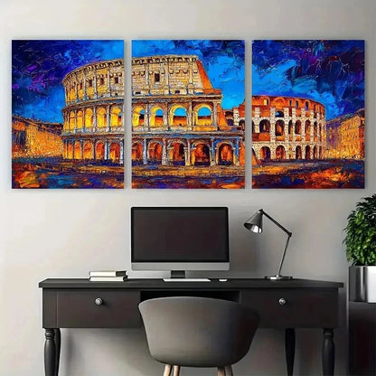 3pcs Roman Coliseum Oil Painting Origin Perfect Wall Art Set Canvas Framed 50x70cm - High Quality Print 100% Australian Made Wall Canvas Ready to Hang