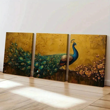 3pcs Peacock Artwork Vibrant Colors Detailed Wall Art Set Canvas Framed 60x90cm - High Quality Print 100% Australian Made Wall Canvas Ready to Hang - Bella Home Decor