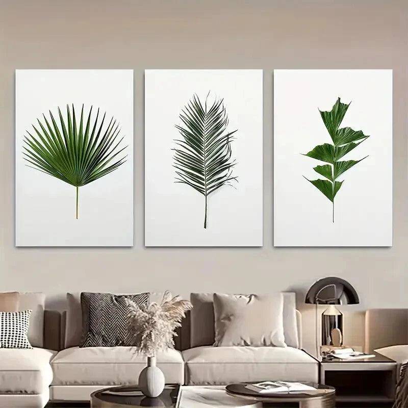 3pcs Tropical Palm Green Leaf Botanical Metal Print Ready to Hang Art - Bella Home Decor