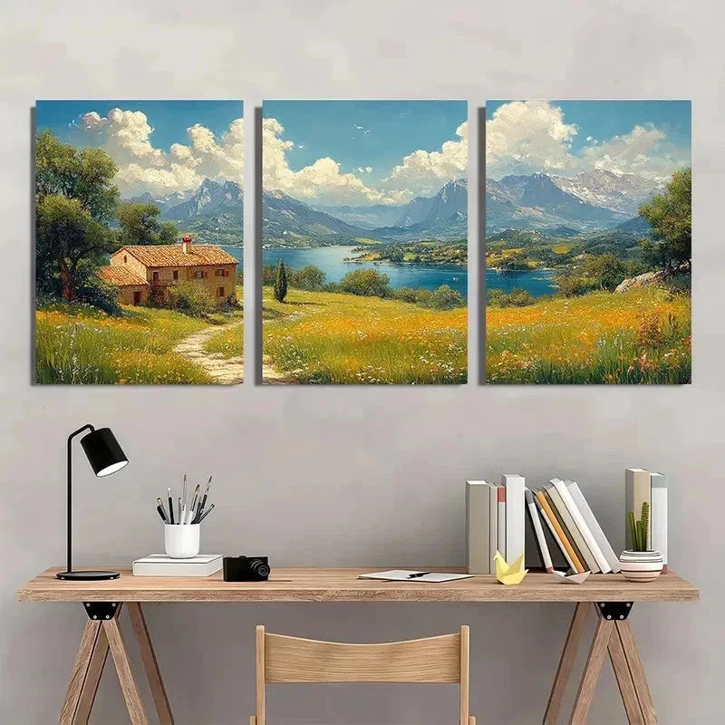 3pcs Extra Hillside Nature Scene Perfect Wall Art Set Canvas Framed 50x70cm - High Quality Print 100% Australian Made Wall Canvas Ready to Hang - Bella Home Decor