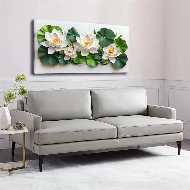 Elegant White For Lotus Flowers Wall Art Canvas Office Home Room Framed 120x60cm - Bella Home Decor