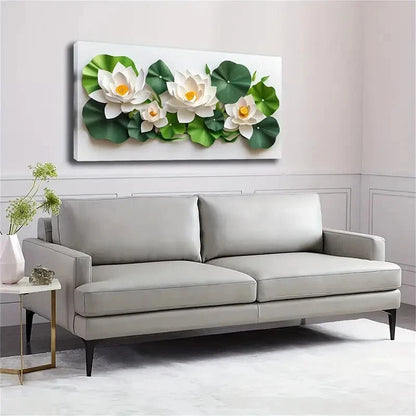Elegant White For Lotus Flowers Wall Art Canvas Office Home Room Framed 120x60cm - Bella Home Decor