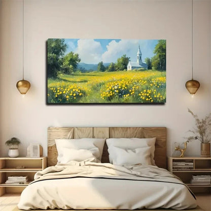 Yellow Flower Front Of Church Wall Art Canvas Office Home Room Framed 120x60cm