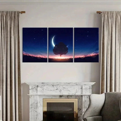 3pcs Moon Trees Grassland Fantasy Wall Art Set Canvas Framed 60x90cm - High Quality Print 100% Australian Made Wall Canvas Ready to Hang - Bella Home Decor