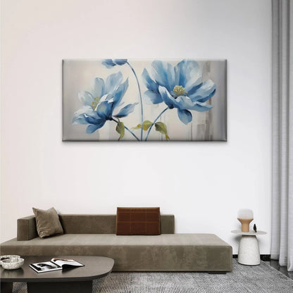 Modern Blue Floral Abstract Wall Art Canvas Office Home Room Framed 120x60cm