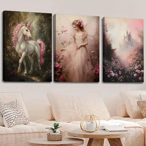 3pcs Enchanted Forest Unicorn & Fairy Perfect Wall Art Canvas Unframed - High Quality Print 100% Australian Made Wall Canvas