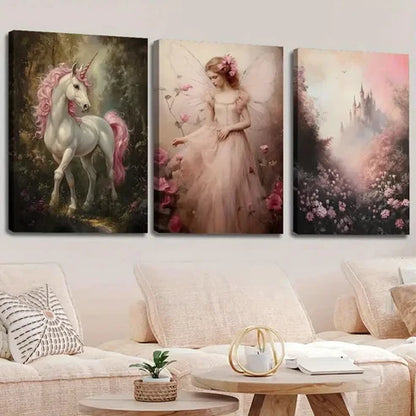 3pcs Enchanted Forest Unicorn & Fairy Perfect Wall Art Canvas Unframed - High Quality Print 100% Australian Made Wall Canvas