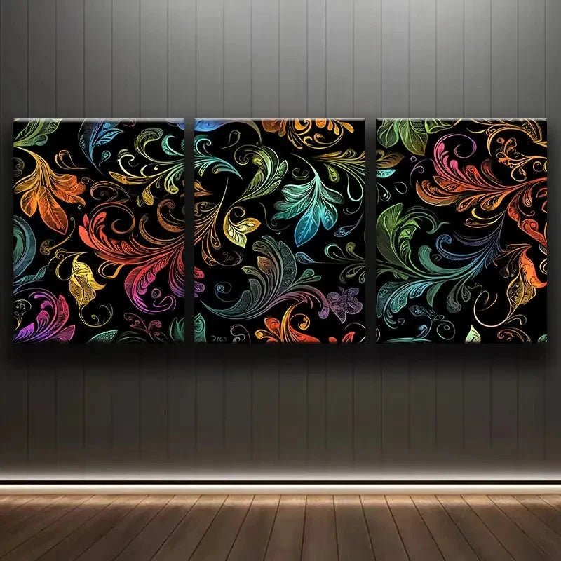3pcs Colorful Paisley Pattern Wall Art Set Canvas Framed 50x70cm - High Quality Print 100% Australian Made Wall Canvas Ready to Hang - Bella Home Decor