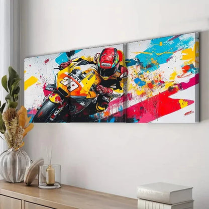 3pcs Orange & Yellow Motorcycle Rider Perfect Wall Art Set Canvas Unframed - High Quality Print 100% Australian Made Wall Canvas