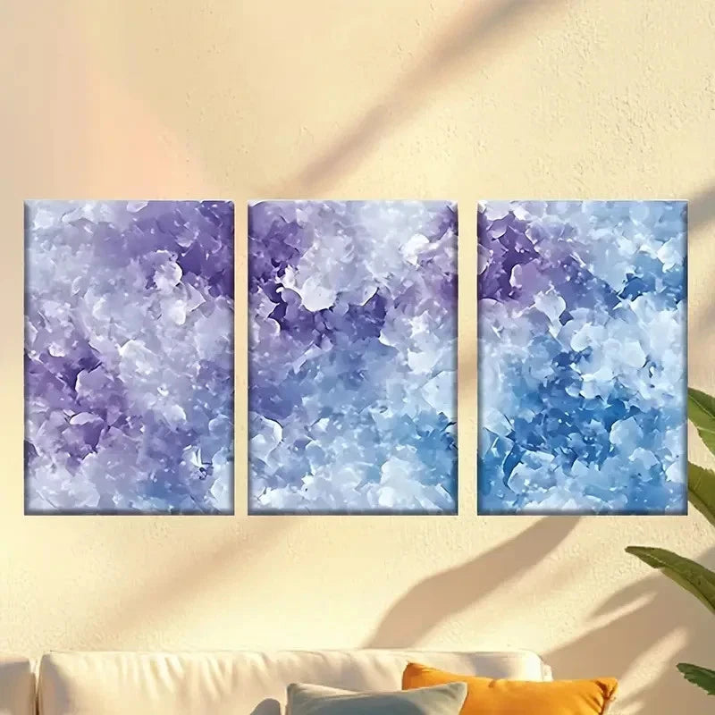 3pcs  Abstract Blue & Purple Geometric Patterns  Wall Art Set Canvas Framed 40x60cm - High Quality Print 100% Australian Made Wall Canvas Ready to Hang - Bella Home Decor
