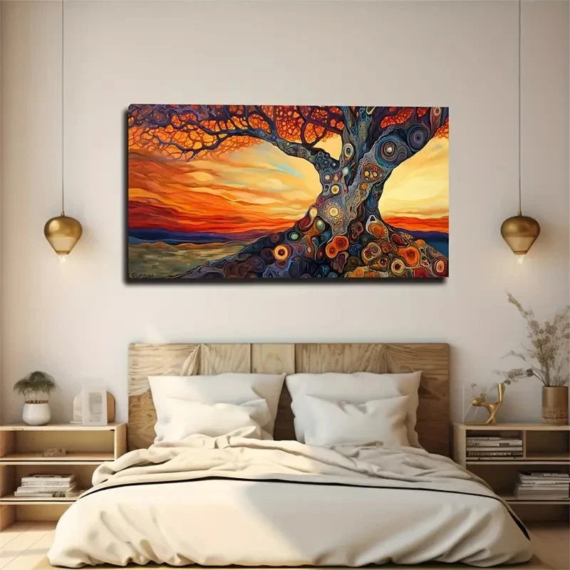 Vibrant Abstract Tree Sunset Wall Art Canvas Office Home Room Framed 120x60cm