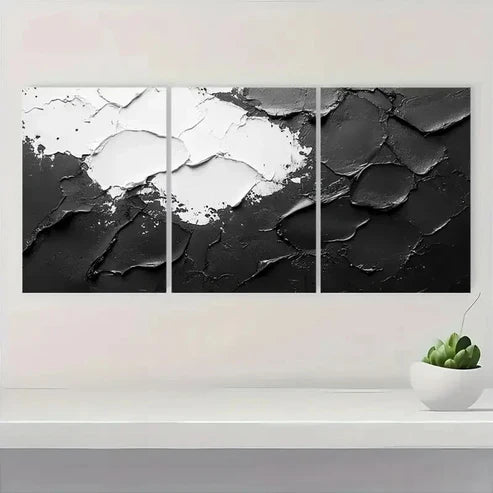 3pcs Black, White Abstract Texture Painting A Wall Art Set Canvas Unframed - High Quality Print 100% Australian Made Wall Canvas - Bella Home Decor